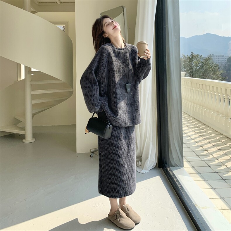 【春款主推】宽松彩织休闲上衣+高腰裙套装2D148-2609-P210-K315,女装套装/套裙,2D148