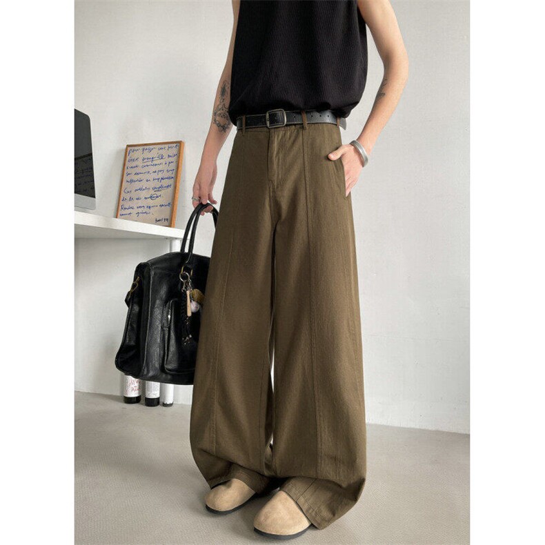 全棉美式阔腿工装裤宽松高级感棕咖色百搭休闲裤504-K873-TP47，男装休闲裤，星座504