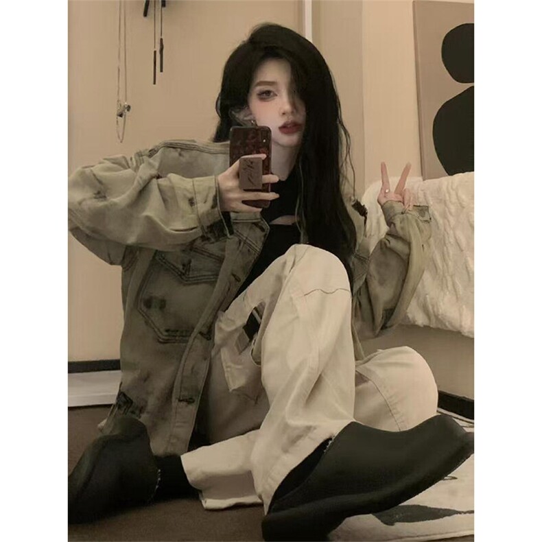 现货5千件男女美式牛仔外套春扎染破坏牛仔衣高街夹克NT521P75,男装工装外套,星座301D-2(原星座1004-1）