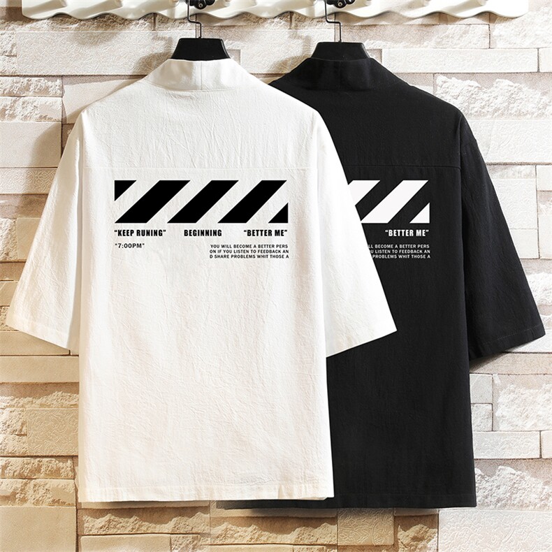 HF59128-P40风汉服男开衫外套七分袖道袍砖墙挂拍，男装民族服装，电商A040A