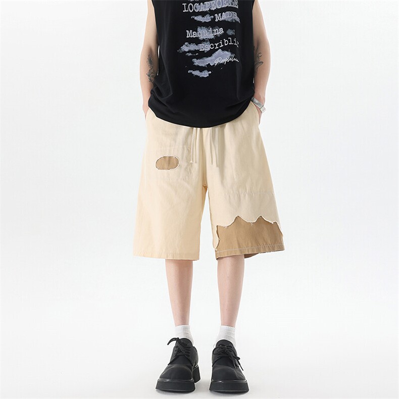 8XL-M特大码短裤男夏季新款大码vibe破洞拼接高街短裤DK1518P50,男装休闲裤,电商D206-1