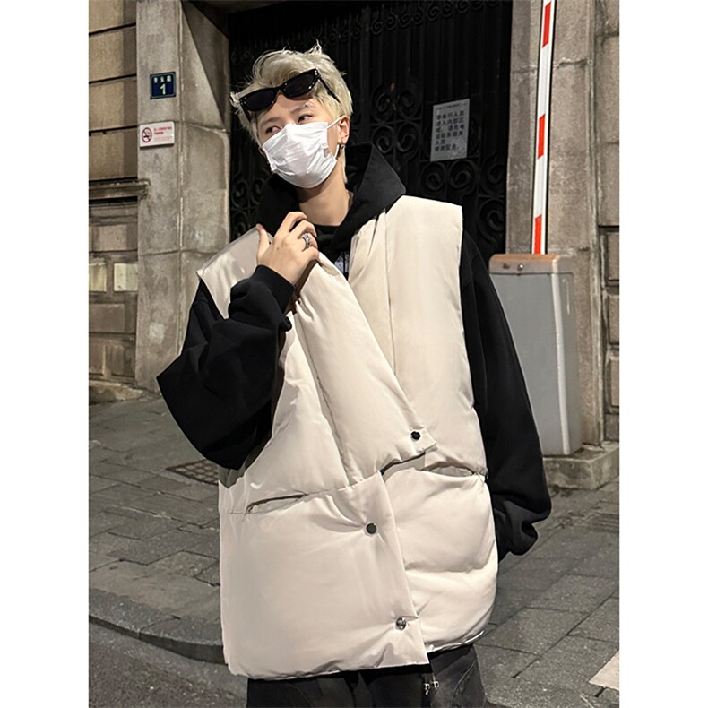 慵懒风解构设计痞帅棉衣马甲高街潮搭日常休闲复古外套HY684TP75,男装棉衣,电商A102B