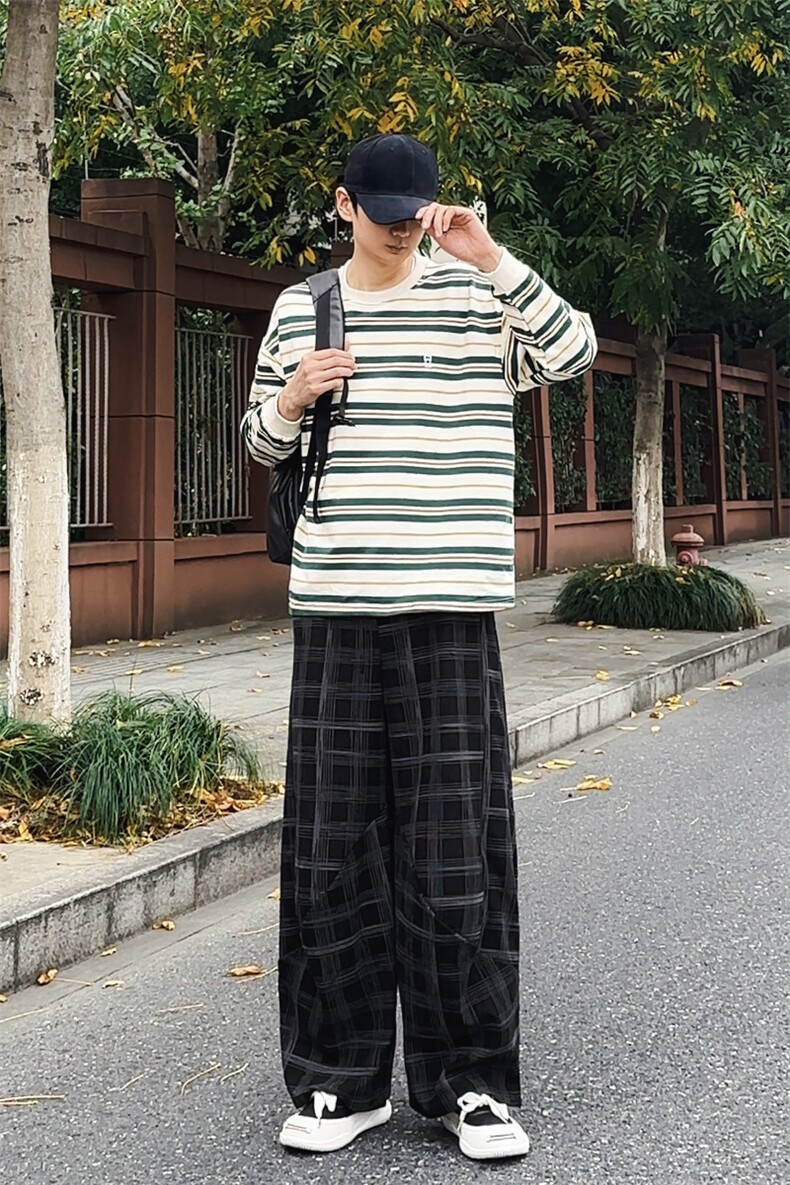 加绒卫裤肌理感格纹休闲裤男2025搭配卫衣毛衣日系裤子1030/P55,男装休闲裤,星座1412-2