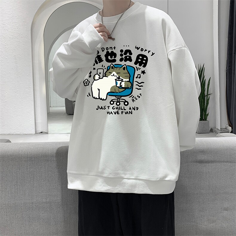 5XL华夫格卫衣男大码胖子圆领长袖t恤 HW76403-P30加绒款-P40图片