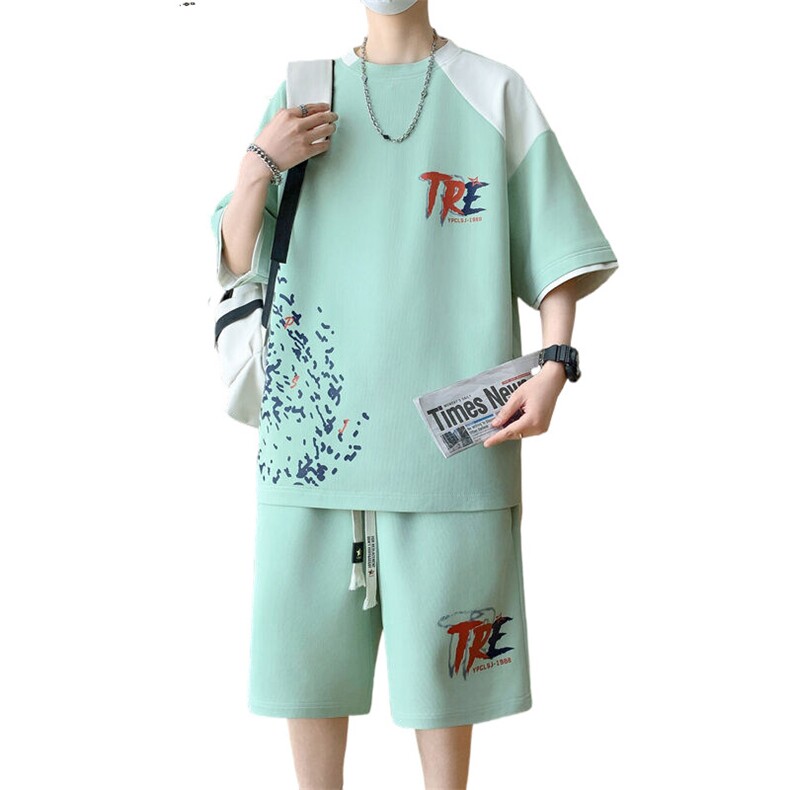 2025夏季新款痞帅时尚休闲宽松短袖t恤两件套潮A436-1109-P60,男装T恤,电商A436
