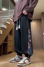 风男春秋季美式复古拼接长裤潮牌宽松大码XZ102B-1CK2418P45，男装休闲裤，星座102B-1