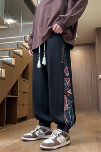 风男春秋季美式复古拼接长裤潮牌宽松大码XZ102B-1CK2418P45图片