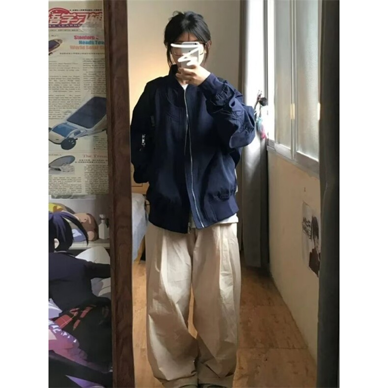 美式复古短款外套女秋冬季2024休闲宽松百搭棒球服飞行员夹克上衣,男装夹克,星座506A