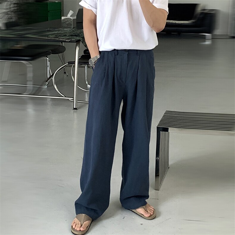 【现货量大价优】亚麻凉感休闲西裤复古宽松直筒阔腿裤K06025P55,男装西裤,星座1004（原星座815-3）