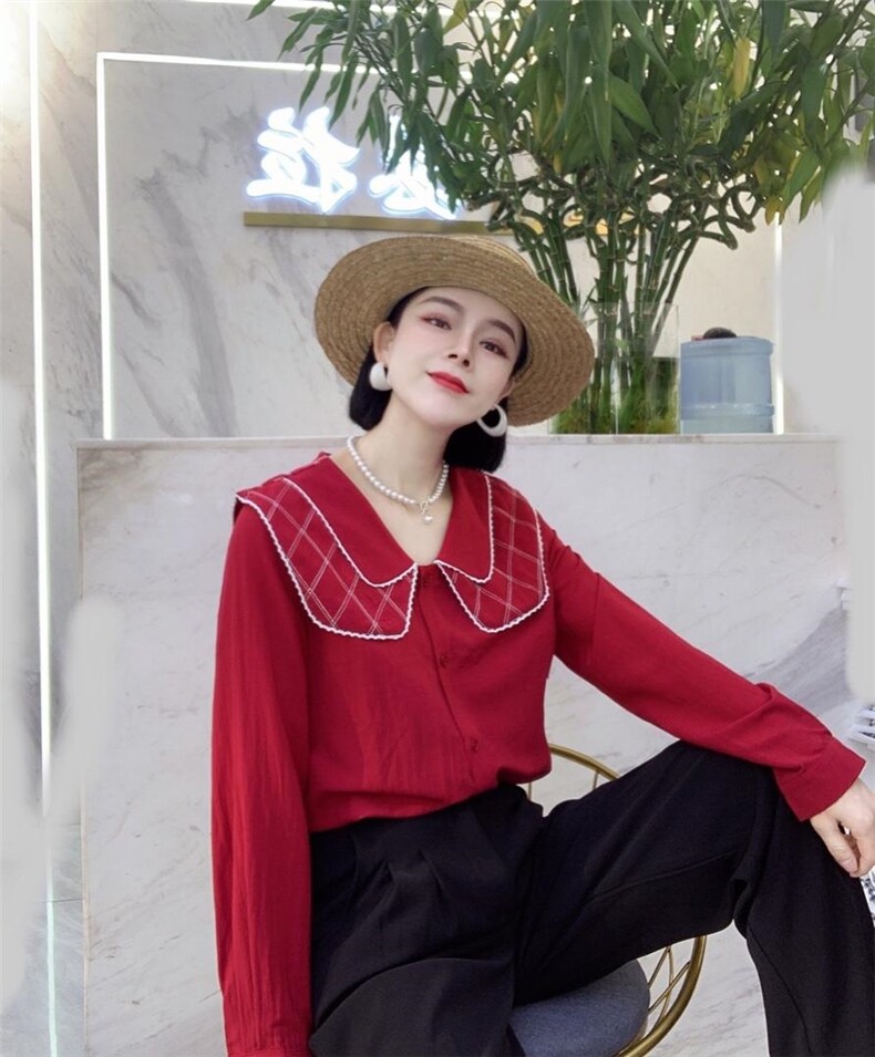 新款春款，海军风丝绵面料衬衣，领子是工艺设计，其它，瑟拉·女人缘