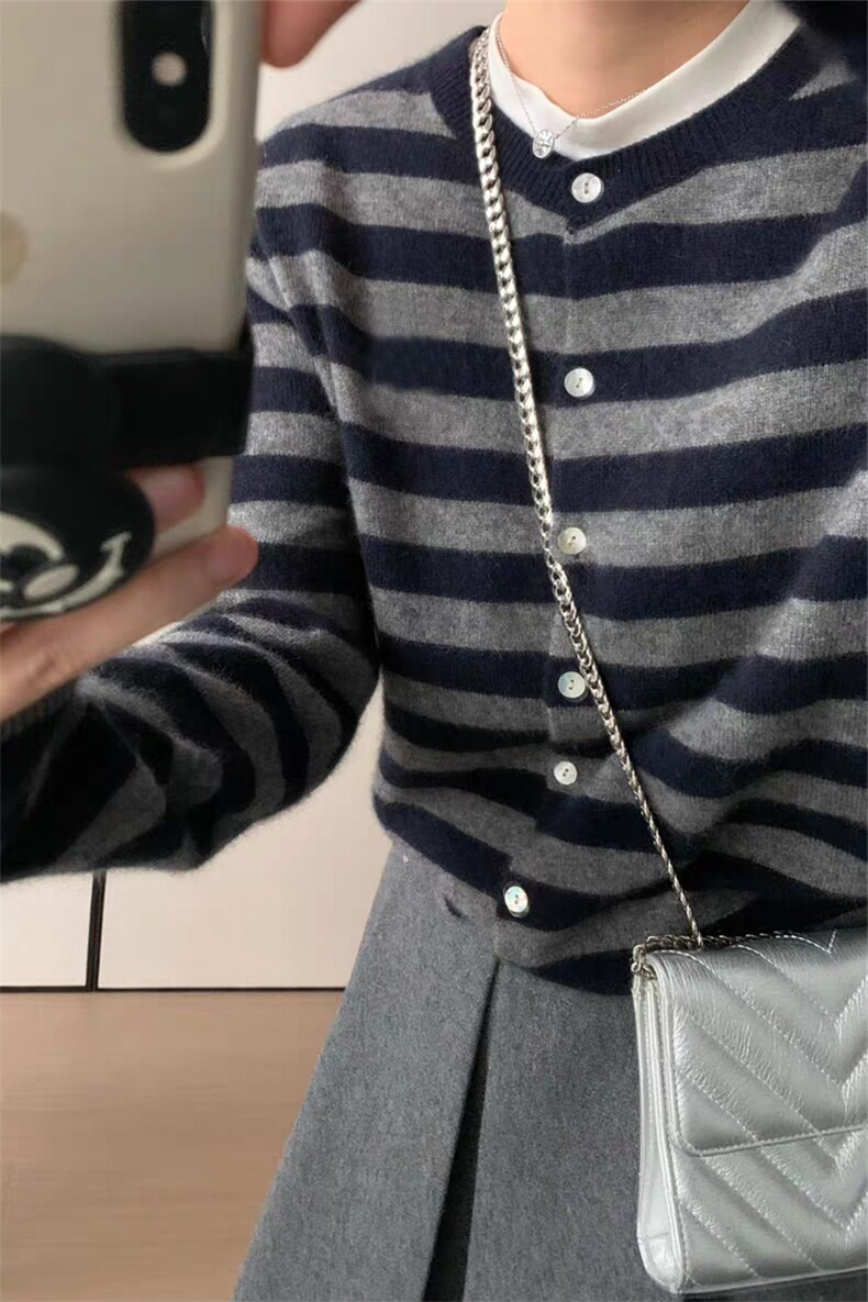 修身显瘦百搭羊毛针织衫条纹女款长袖,针织衫/毛衣,泰沅羊绒