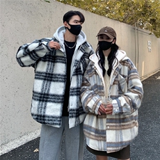 假两件2025新款冬装棉衣宽松男女情侣棉衣格子外套，男装棉衣，星座1210-1