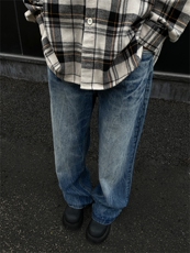 美式高街潮牌设计感牛仔裤男cleanfit宽松直筒裤JN009-P4868，男装牛仔裤，星座1008-1