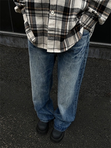 美式高街潮牌设计感牛仔裤男cleanfit宽松直筒裤JN009-P48 68图片