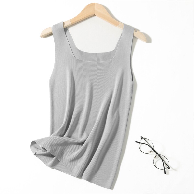 方领冰丝针织吊带背心女夏薄款短款无袖高弹力打底衫简约西装内搭，女装背心吊带，东远绒业