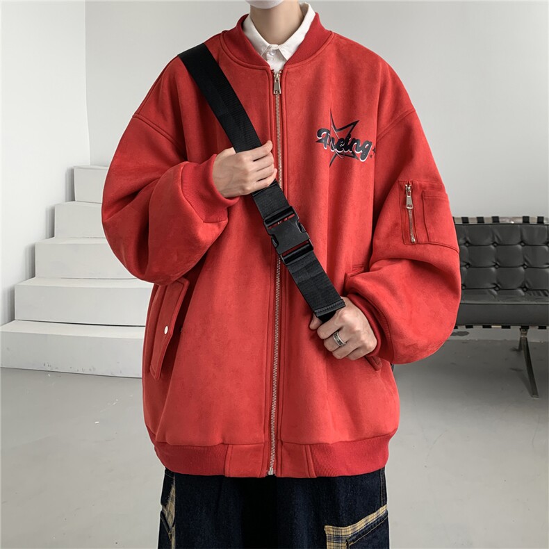 24春秋款美式复古麂皮绒飞行棒球服男女夹克外套JF251-P80控108,男装夹克,电商B370