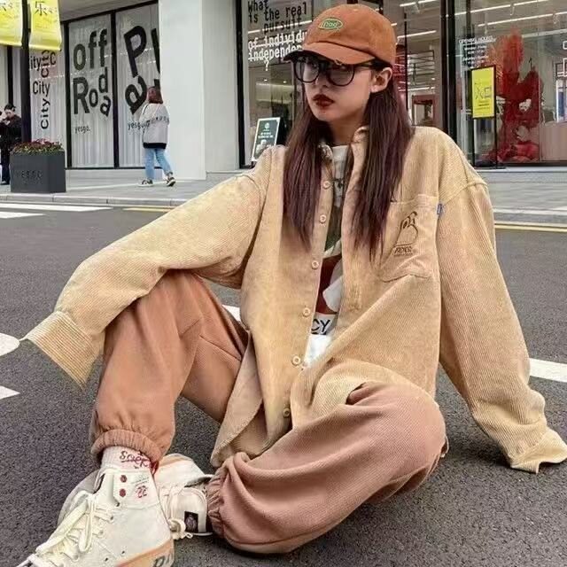 灯芯绒刺绣夹克外套女2025春秋季新款bf慵懒风开衫薄款衬衣棒球服,男装夹克,星座506A