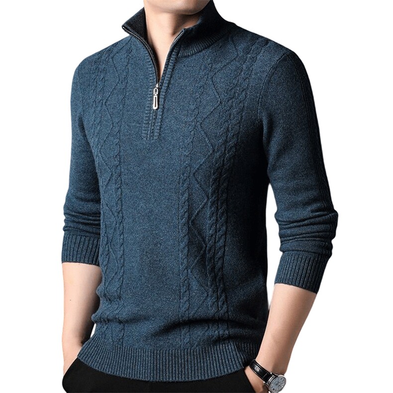 F81729加厚粗针羊毛精品秋冬季新款半高拉链中年男士羊毛衫,男装针织衫/毛衣,钱塘207-1