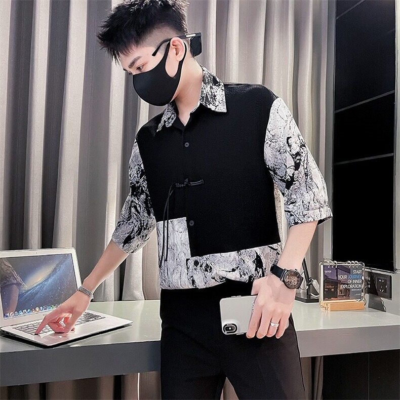 夏季冰丝垂感衬衫套装男新款潮短袖短裤胖子大码时尚两件套,男装衬衫,星座218-1（原230）