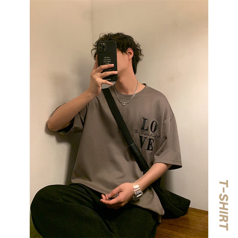 港风暖光短袖男t恤夏季休闲百搭刺绣圆领T恤男上衣TC3131-P25,男装T恤,星座717