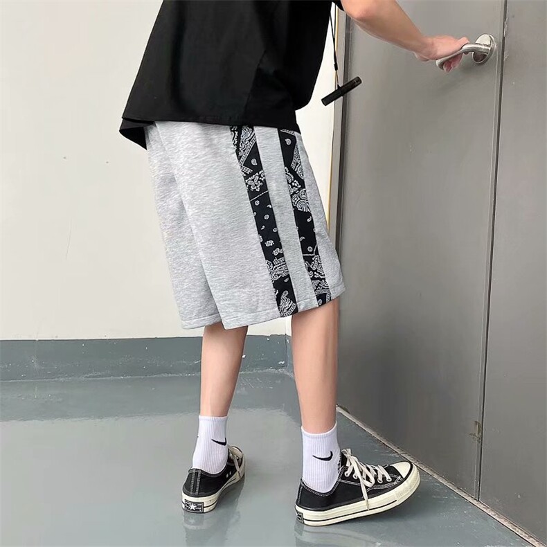 潮牌ins腰果花拼接休闲短裤男生高街vibe风沙滩五分中裤D372-p28,男装休闲裤,星座1008