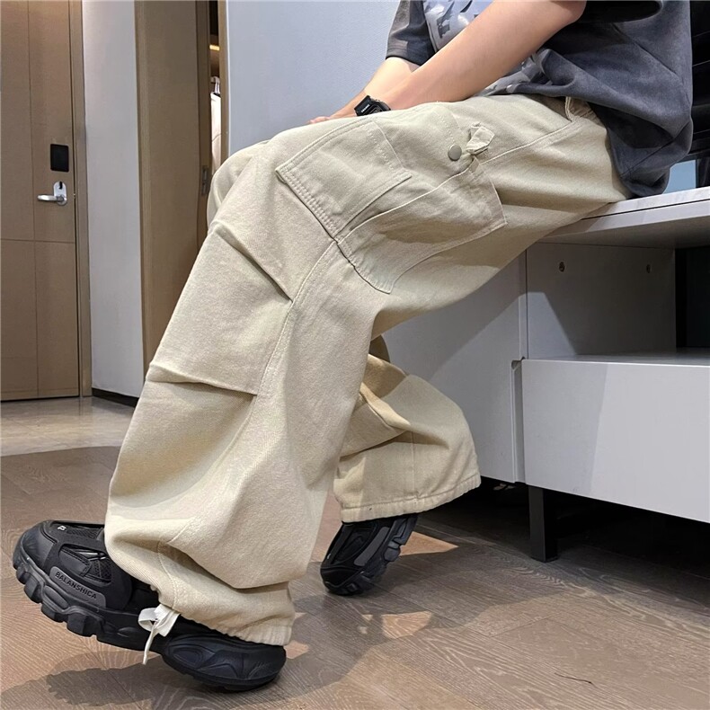 美式机能复古拖地工装裤男女秋季潮流阔腿束脚裤垂坠感K4009-P58,男装休闲裤,星座412-3