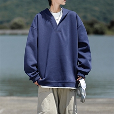 8XL-M叠穿假两件卫衣重磅连帽V领拼接套头衫宽松大码外套WY006P65，男装卫衣，电商B312