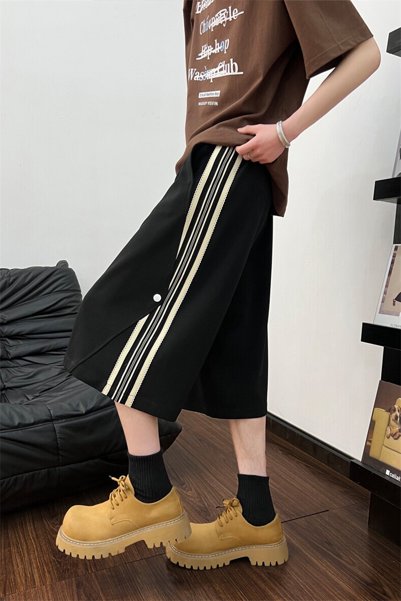 2025夏季新款泡泡斜针织蕾丝花边宽松休闲七分裤男2555特批控78,男装休闲裤,电商C305A