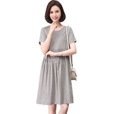 拼接条纹连衣裙女夏季2025年新款中老年妈妈时尚休闲，女装连衣裙，1D073