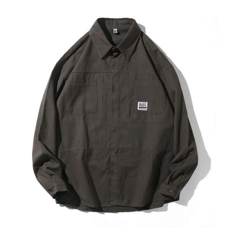 CS4005-P60秋季日系工装长袖衬衫纯棉男士大码宽松版外套M-5XL,男装衬衫,电商B280-1（原A049）