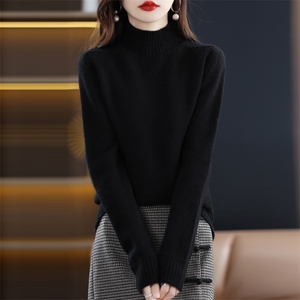 女士秋冬羊毛衫简约休闲舒适显瘦半高领羊毛衫图片