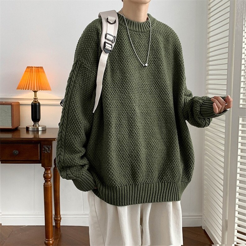 复古情侣华夫格毛衣潮牌ins纯色宽松针织衫秋冬慵懒风MY617P46，男装针织衫/毛衣，星座1013-5