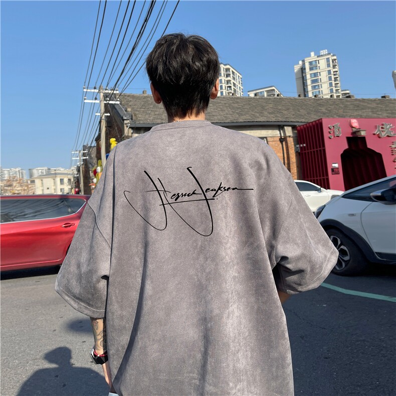 得物抖音品质潮流麂皮绒字母印花短袖T恤djp282-特批23控39图片