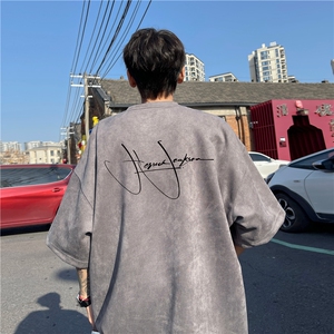 得物抖音品质潮流麂皮绒字母印花短袖T恤djp282-特批23控39图片