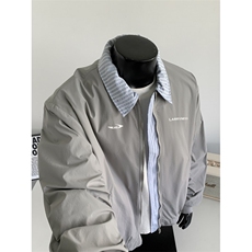JK715-尺码M-3XL-P55-美式复古绣花假两件翻领棒球服夹克外套，男装夹克，星座1811B