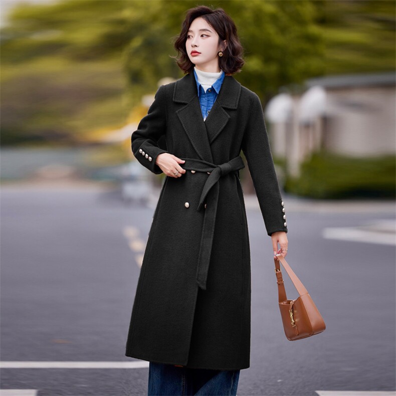 双面羊毛大衣女2025年秋冬新款气质百搭中长款显瘦羊毛外套,女装双面呢大衣,小荷流