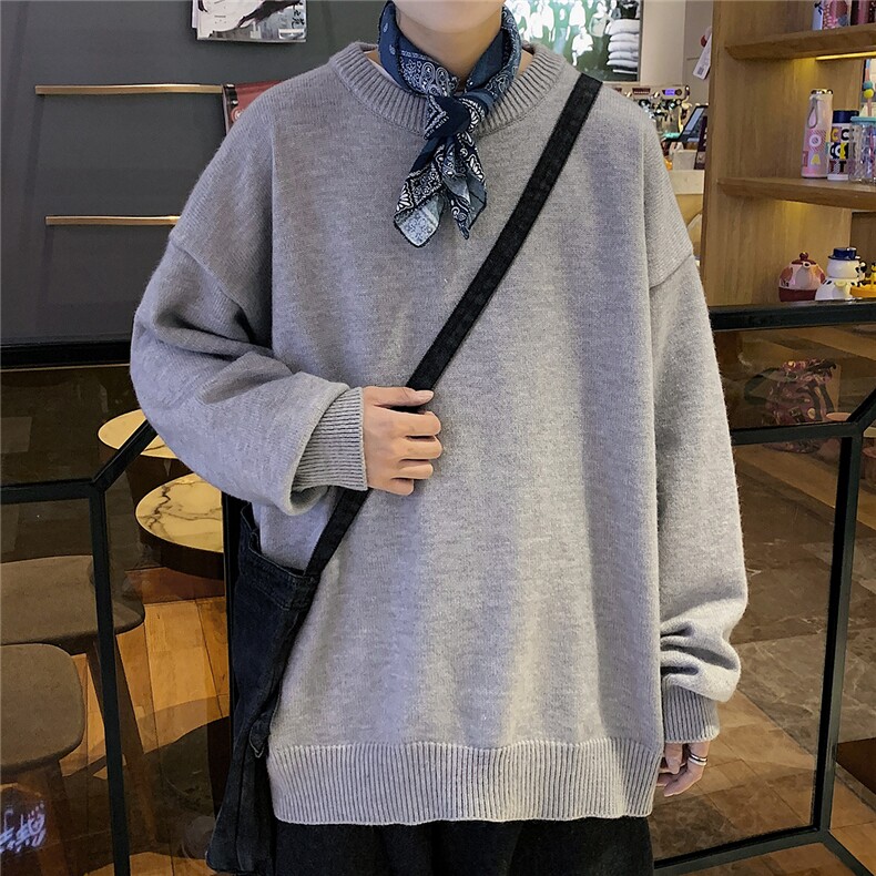1港风圆领套头中性潮流大码M-5XL印花针织毛衣男7979P45加绒P55图片