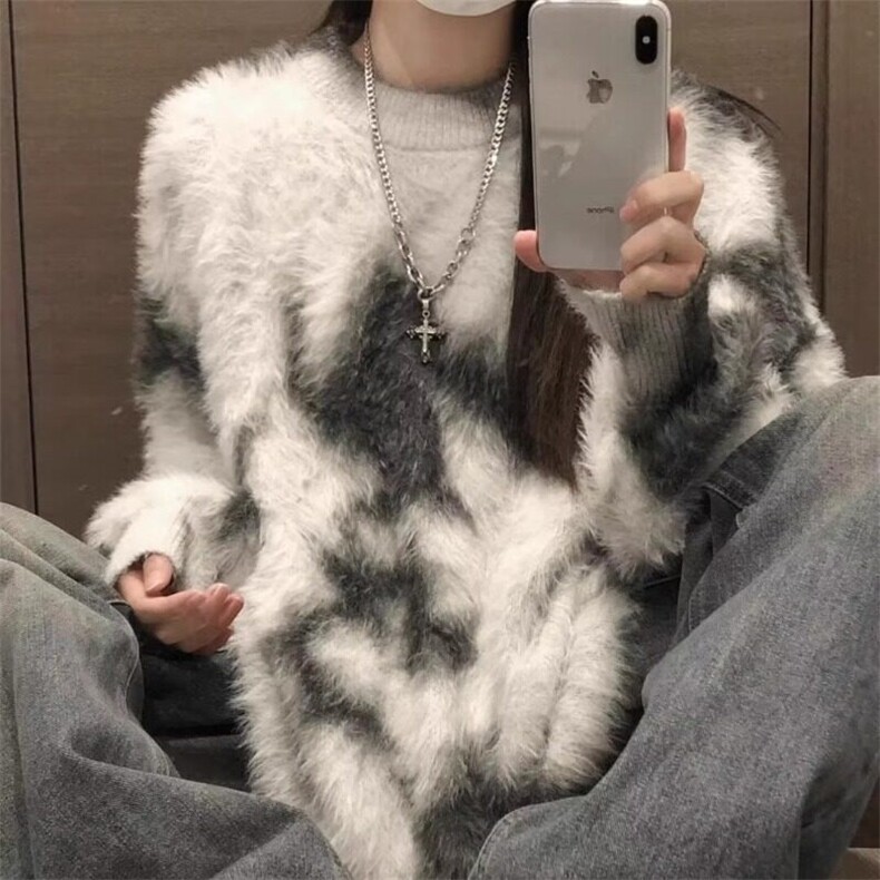 【有货】DM6066-P60慵懒撞色水貂绒毛衣女冬季新款宽松加厚针织衫,男装针织衫/毛衣,星座603-2
