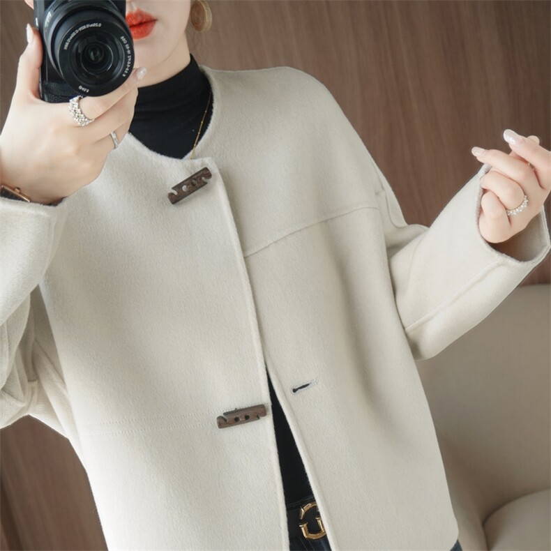 2025年秋季新款百搭短款羊毛女士大衣，女装双面呢大衣，悦洋羊绒