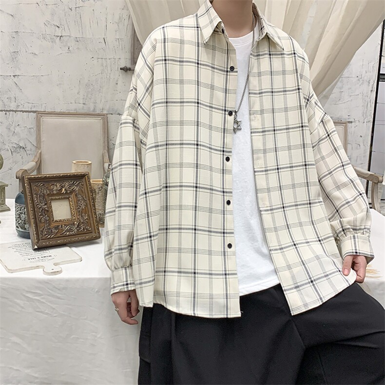 港风宽松格子衬衫男CC46-P45,男装衬衫,电商D312-1