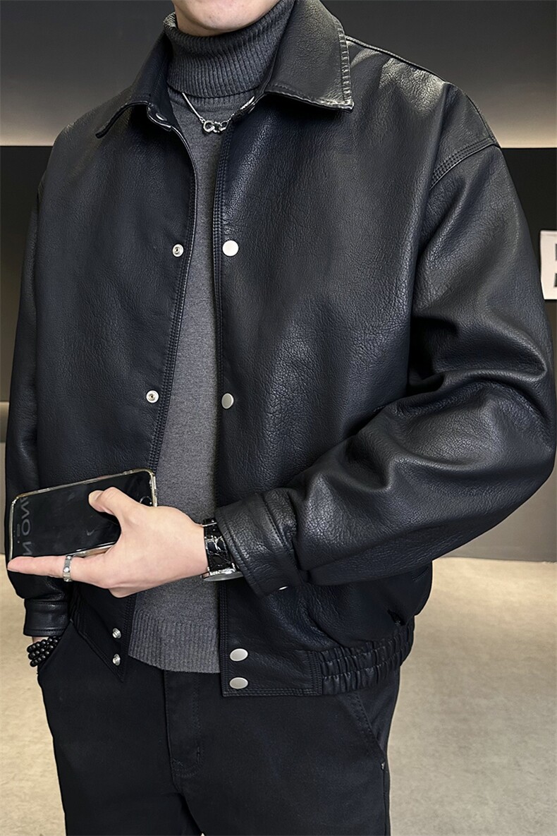 加绒皮衣外套男厚绒可过冬延续年底皮夹克短款C317-J6691-P155,男装夹克,电商C317