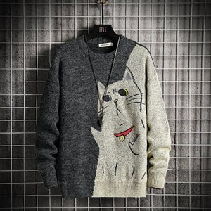 2020冬季日系网格男毛衣宽松休闲针织衫男线衣A313-1556-P80图片