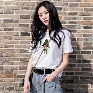 夏季新款时尚卡通女孩印花百搭纯色短袖T恤图片