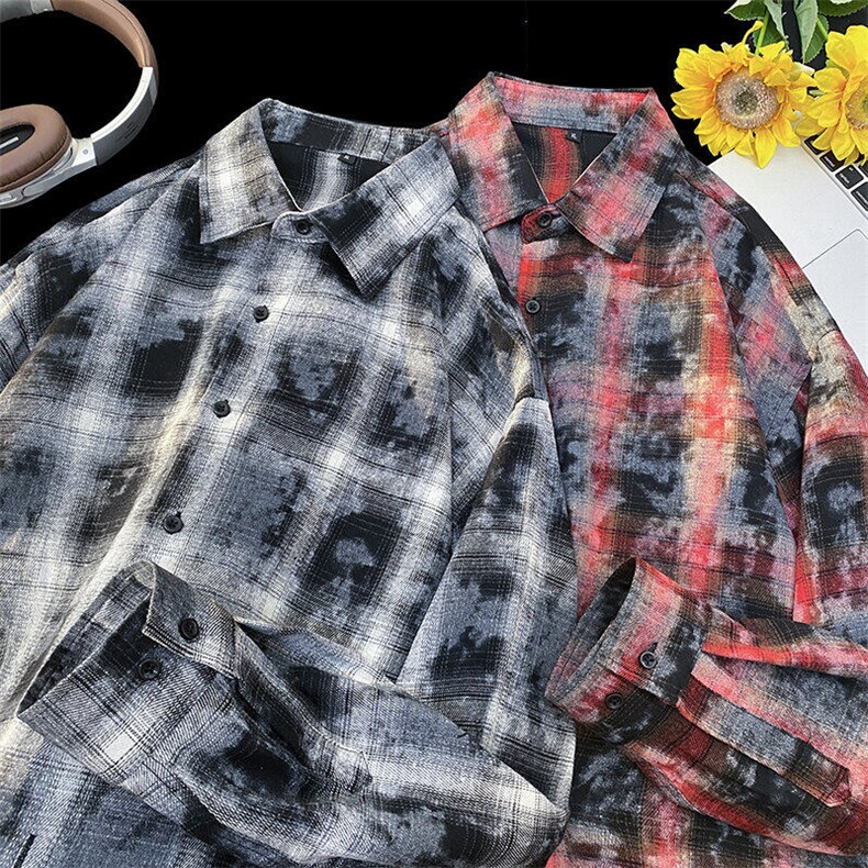 25年春季格子衬衫长袖大码宽松落肩现货DS-C323-1-2369-特批35，男装衬衫，电商C323-1