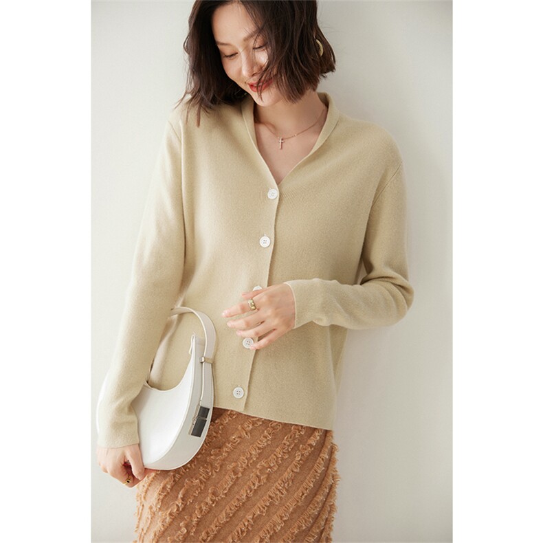 优雅气质女士羊绒开衫简约百搭V领长袖针织衫,女装羊绒衫,迎冬羊绒