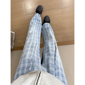 B221 美式ins暗黑高街个性直筒格子牛仔裤 LK25571-特P45控78图片