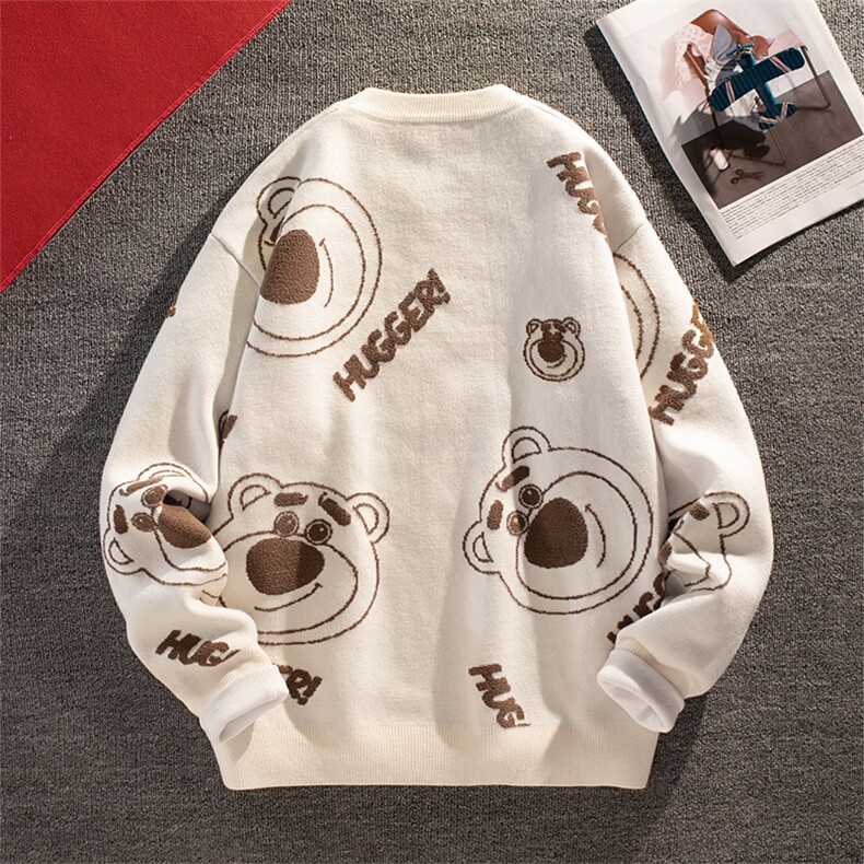 红色圆领卡通毛衣重磅韩版潮流时尚百搭休闲打底针织衫,男装针织衫/毛衣,星座914