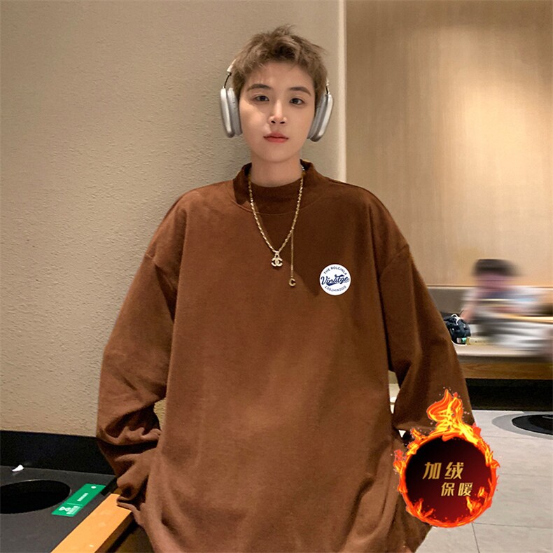 一件过冬重磅保暖针织衫德绒加绒加厚卫衣半高领打底长袖T恤DR70,男装T恤,电商A486