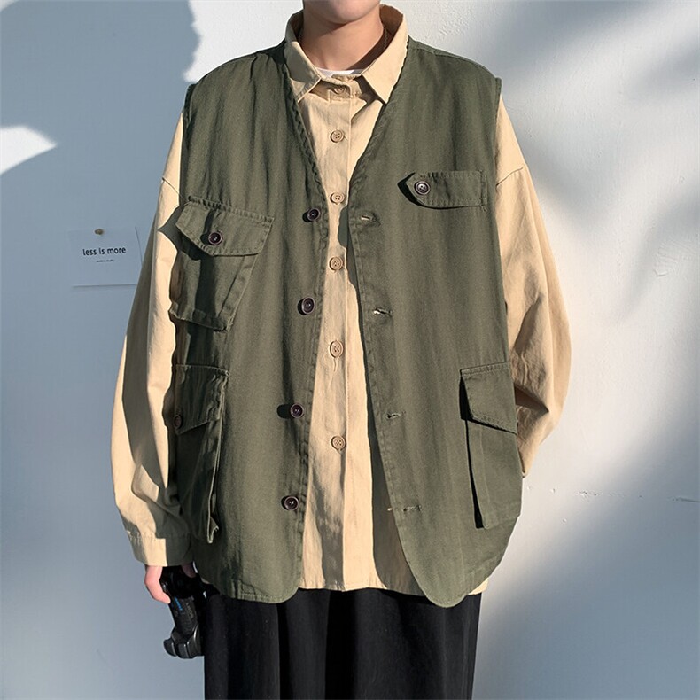 2025春热卖户外大码工装男多口袋休闲排扣马甲外套MJ003-P45,男装背心/马甲,电商A001-1