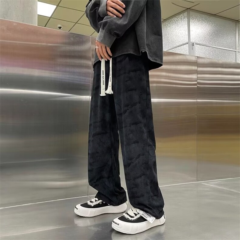 灰色休闲裤男秋季慵懒风垂坠高级感拖地裤复古扎染宽松显瘦弯刀裤,男装休闲裤,星座1008